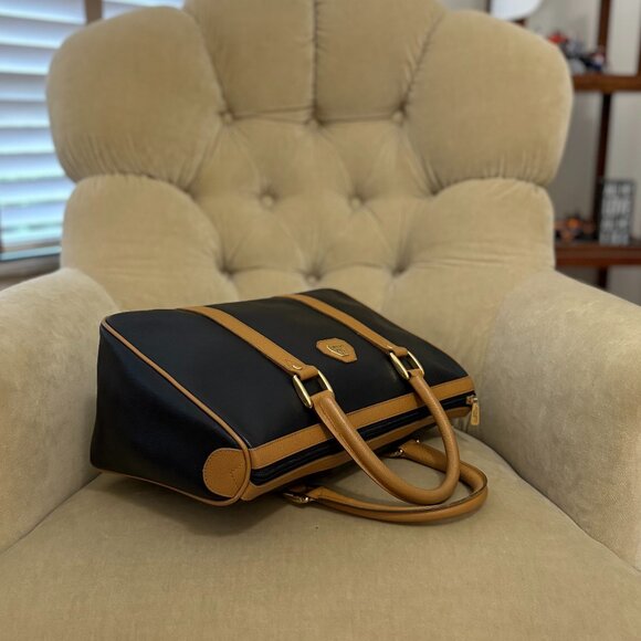 VTG Auth MORABITO FRANCE Black Textured Leather Boston Satchel Bag - Picture 4 of 8